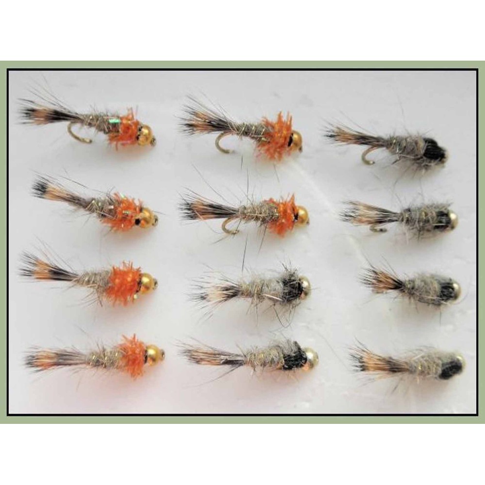 Goldhead Hares Ear Nymph Trout Flies – 6-Pack Mixed Sizes 10/12, Gold Ribbed (UK Made)